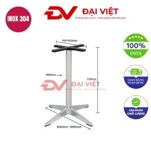 chân bàn inox 4 chấu 800x720mm