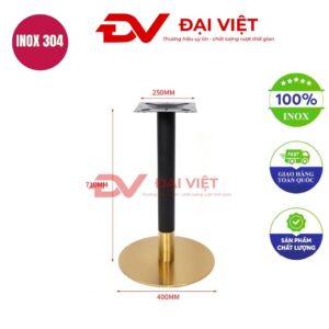 chân bàn inox tròn mạ vàng 400x710mm