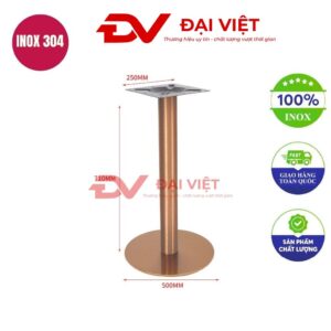 chân bàn inox tròn mạ vàng 500x710mm