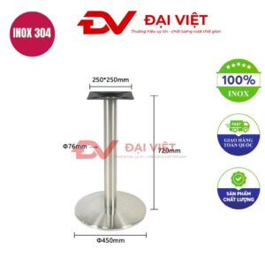 chân bàn inox tròn mặt vuông 450x720mm