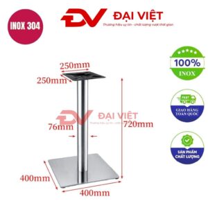 chân bàn inox vuông 400x400x720mm