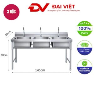Chậu rửa công nghiệp 3 hố 1450x600x800mm