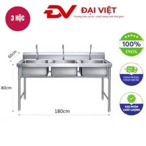 Chậu rửa công nghiệp 3 hố 1800x600x800cm