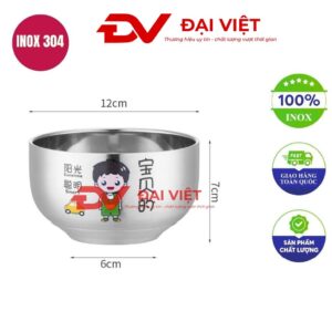 chén inox 2 lớp cho bé 12x7cm