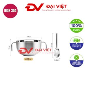 chén inox cho bé có tay cầm 12x7cm