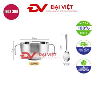 chén inox cho bé có tay cầm 13x7cm