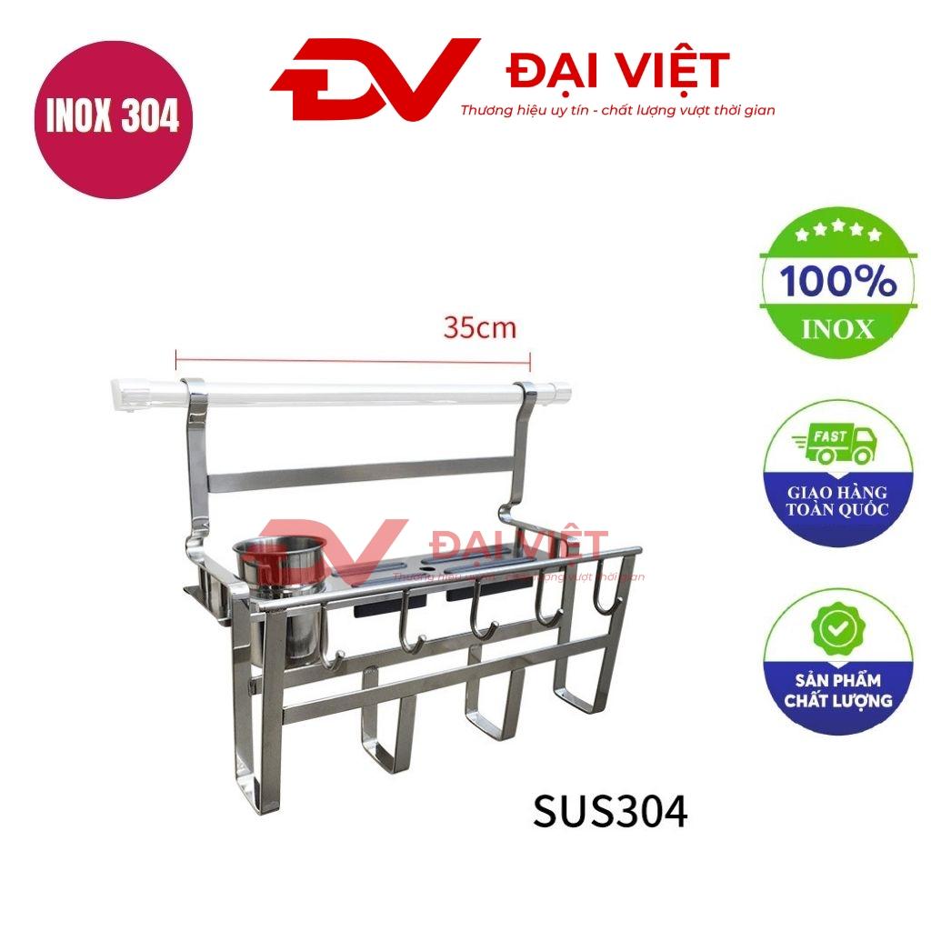 Chi tiết kết cấu thanh nan lớn tích hợp móc treo của giá treo ly inox 35cm