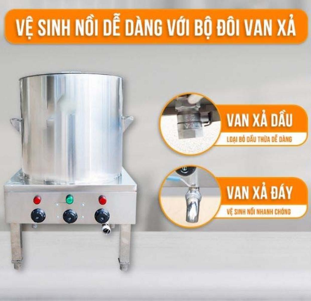 Chất liệu Inox sáng bóng kết hợp van xả đáy lớn giúp việc vệ sinh cuối ngày nhanh chóng