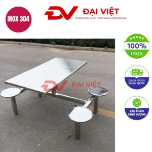 bàn ăn công nghiệp inox 4 ghế tròn