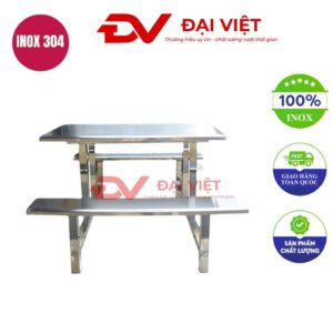 bàn ăn công nghiệp inox 6 ghế 120x60x75cm