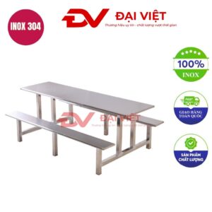 bàn ăn công nghiệp inox 8 ghế 120x140x75cm