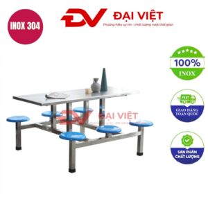 bàn ăn công nghiệp inox 8 người 200x135x75cm