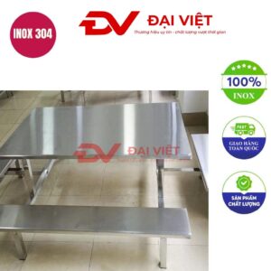 bàn ăn công nghiệp inox ghế dài 200x140x75cm