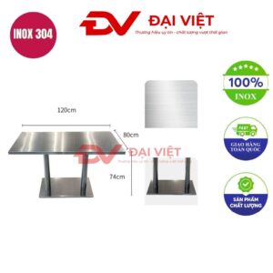 bàn inox chữ nhật 120x80x74cm