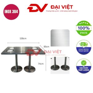 bàn inox chữ nhật 130x80x74cm