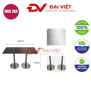 bàn inox chữ nhật chân đôi 120x60x74cm