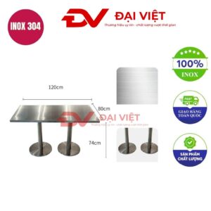 bàn inox chữ nhật chân đôi 120x80x74cm