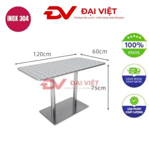 bàn inox chữ nhật chân vuông 120x60x75cm