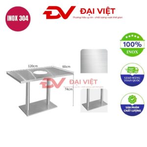 bàn inox chữ nhật có lỗ 120x60x74cm