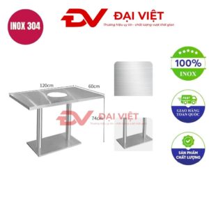 bàn inox chữ nhật có lỗ 120x60x75cm