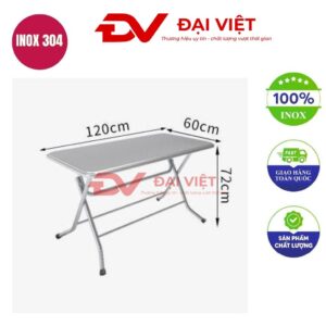 bàn inox chữ nhật xếp gọn 120x60x72cm