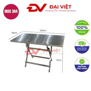 bàn inox chữ nhật xếp gọn 120x60x74cm