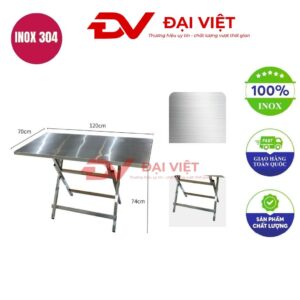 bàn inox chữ nhật xếp gọn 120x70x74cm