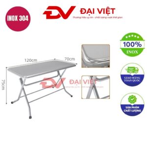 bàn inox chữ nhật xếp gọn 120x70x75cm