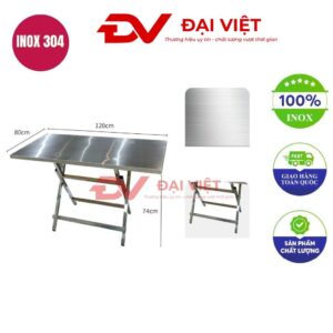 bàn inox chữ nhật xếp gọn 120x80x74cm