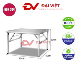 bàn inox chữ nhật xếp gọn 60x60x53cm