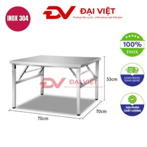 bàn inox chữ nhật xếp gọn 70x70x53cm