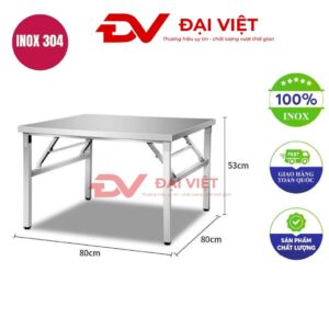 bàn inox chữ nhật xếp gọn 80x80x53cm