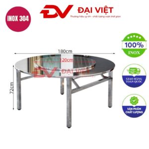 bàn inox tròn 2 tầng có mâm xoay 120x72cm