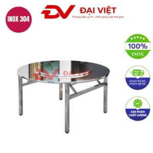 bàn inox tròn 2 tầng có mâm xoay 130x72cm