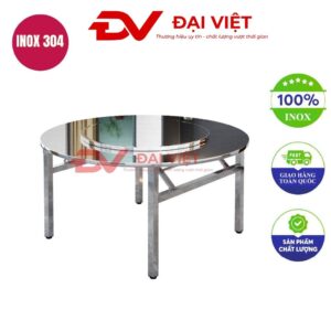 bàn inox tròn xoay 2 tầng 136x72cm