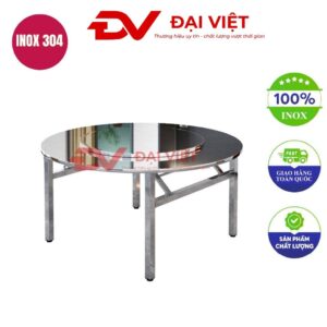 bàn inox tròn xoay 2 tầng 150x72cm