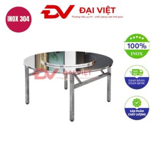 bàn inox tròn 2 tầng có mâm xoay 160x72cm