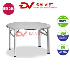 bàn inox tròn xếp gọn 100x55cm