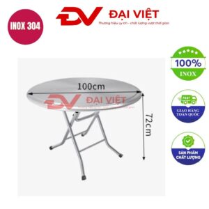 bàn inox tròn xếp gọn 100x72cm