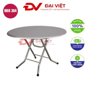 bàn inox tròn xếp gọn 115x72cm