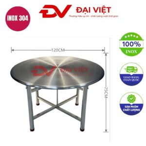 bàn inox tròn xếp gọn 120x75cm