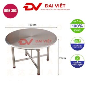 bàn inox tròn xếp gọn 150x75cm