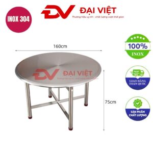 bàn inox tròn xếp gọn 160x75cm