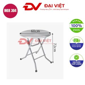 bàn inox tròn xếp gọn 60x72cm