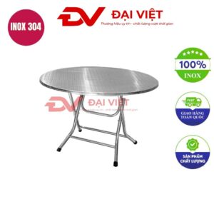 bàn inox tròn xếp gọn 60x75cm