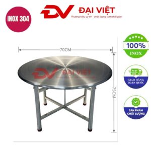 bàn inox tròn xếp gọn 70x75cm