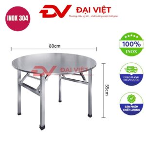 bàn inox tròn xếp gọn 80x55cm