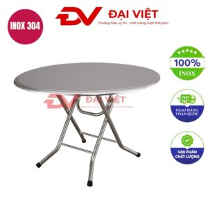 bàn inox tròn xếp gọn 80x72cm