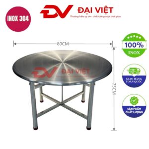 bàn inox tròn xếp gọn 80x75cm