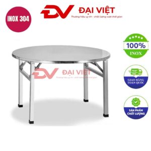 bàn inox tròn xếp gọn 90x55cm
